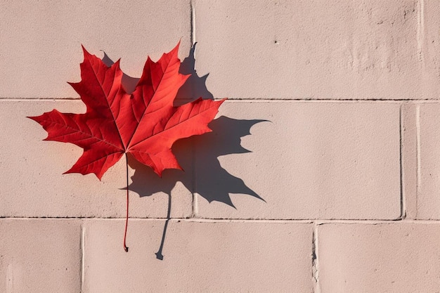 une feuille d'érable rouge sur un mur de briques