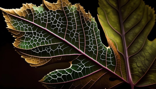 Une feuille sur fond noir