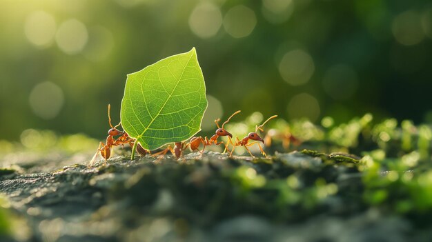 Photo une feuille avec des fourmis qui rampent dessus