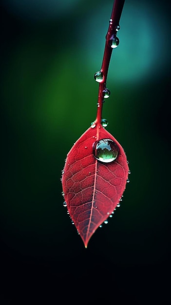 une feuille avec une goutte d'eau dessus