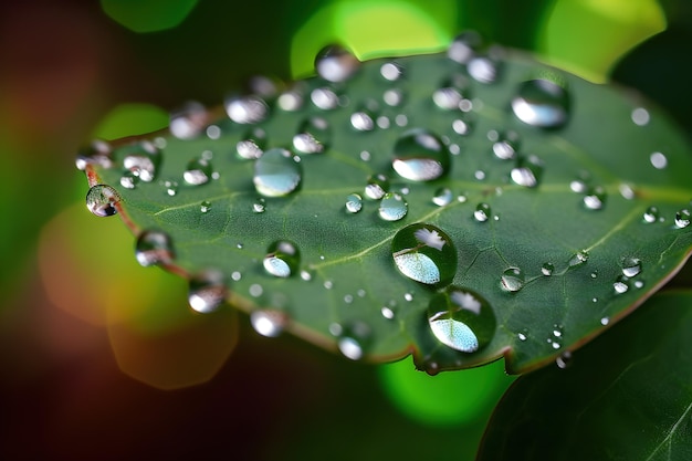 Une feuille avec des gouttelettes d'eau dessus