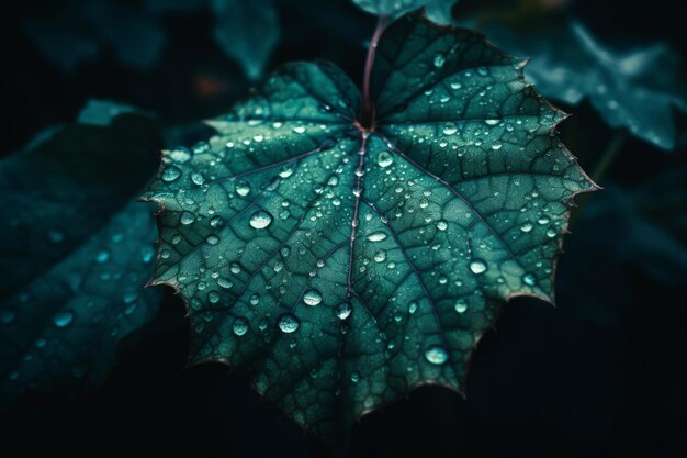 Une feuille avec des gouttelettes d'eau dessus