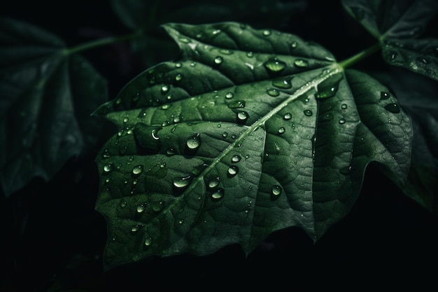 Une feuille avec des gouttes d'eau dessus ai générative