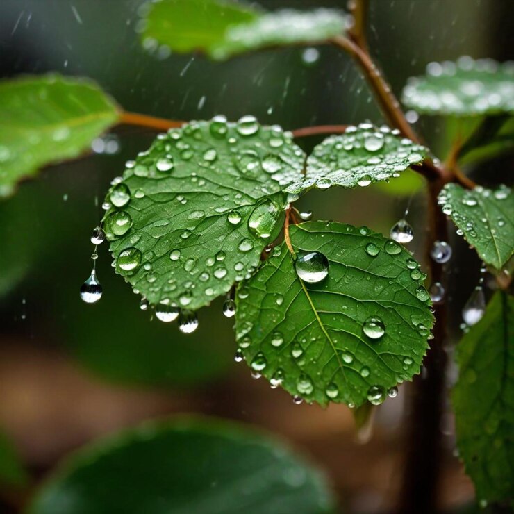 Photo une feuille avec des gouttes d'eau dessus et une feuille verte avec des gouttelettes d'eau