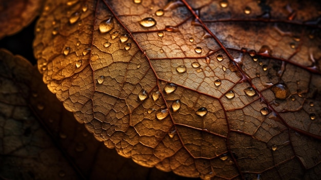 Une feuille avec des gouttes d'eau dessus