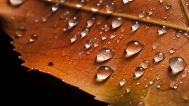 Une feuille avec des gouttes d'eau dessus