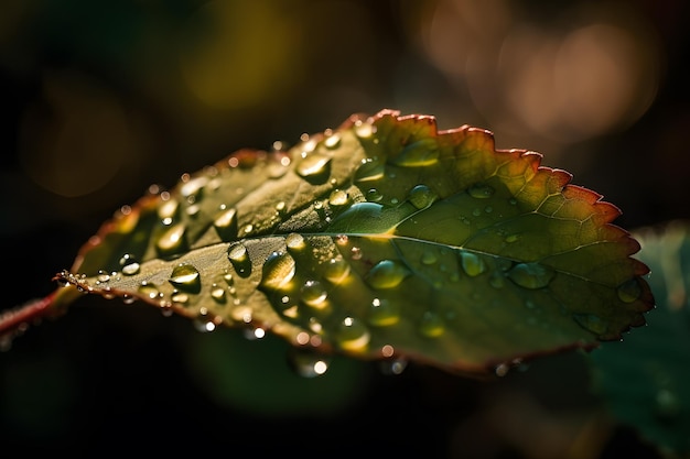 Une feuille avec des gouttes d'eau dessus