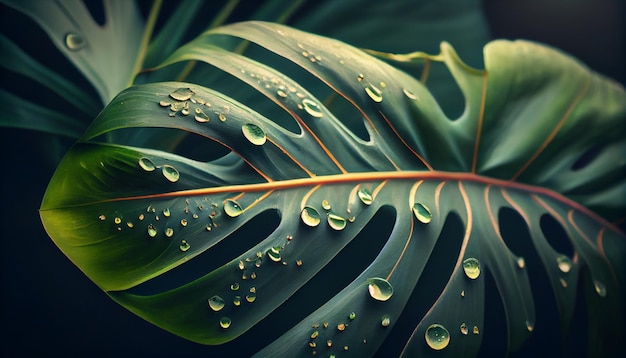 Photo une feuille avec des gouttes d'eau dessus