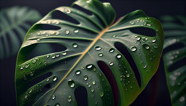 Une feuille avec des gouttes d'eau dessus