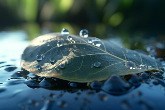 Une feuille avec des gouttes d'eau dessus