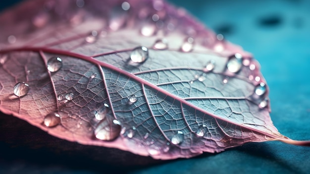 Une feuille avec des gouttes d'eau dessus