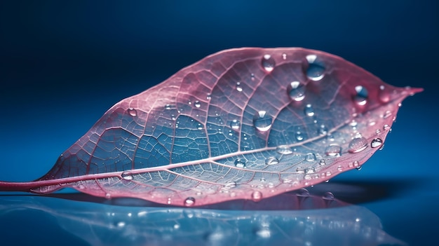 Une feuille avec des gouttes d'eau dessus