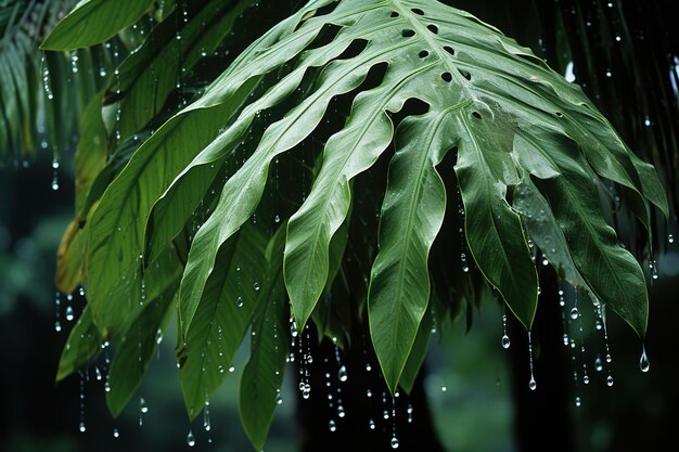 Photo feuille avec des gouttes d'eau générative ai