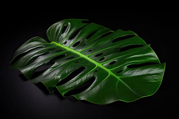 La feuille de Monstera sur un fond noir