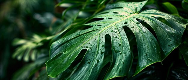 La feuille de monstera tropicale avec de la rosée