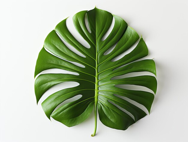 Feuille de monstera tropicale verte unique fond blanc vue de dessus