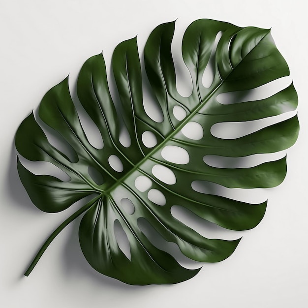 Feuille de monstera verte sur fond blanc Feuille tropicale