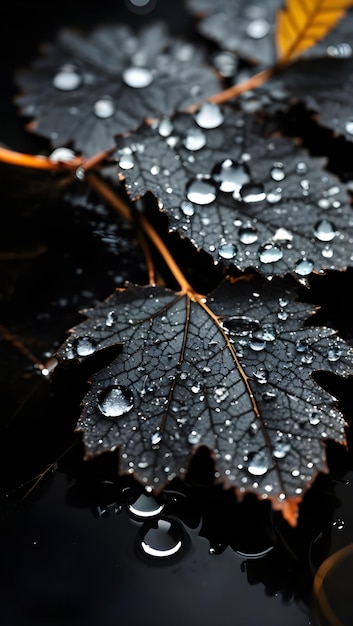 feuille noire avec fond de goutte de pluie