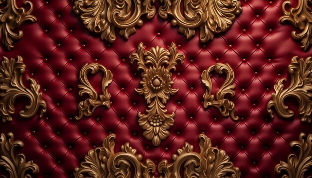 Photo feuille d'or batik sculpture motif luxe fond rouge