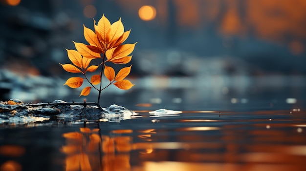 Photo feuille d'or dans l'eau dans le style d'une atmosphère douce et rêveuse mise au point sélective bronze et bleu