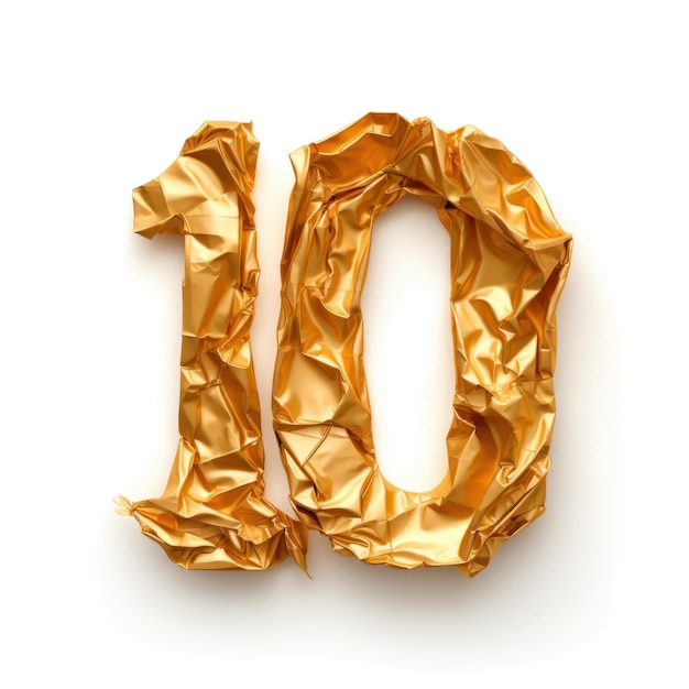 Photo feuille d'or froissée numéro 10 isolé illustration ai generativexa