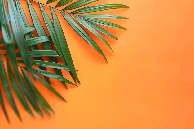 Feuille de palmier tropical sur un fond orange d'été