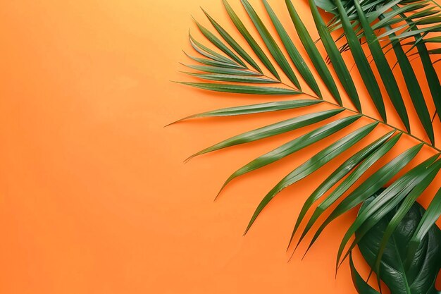 Feuille de palmier tropical sur un fond orange d'été