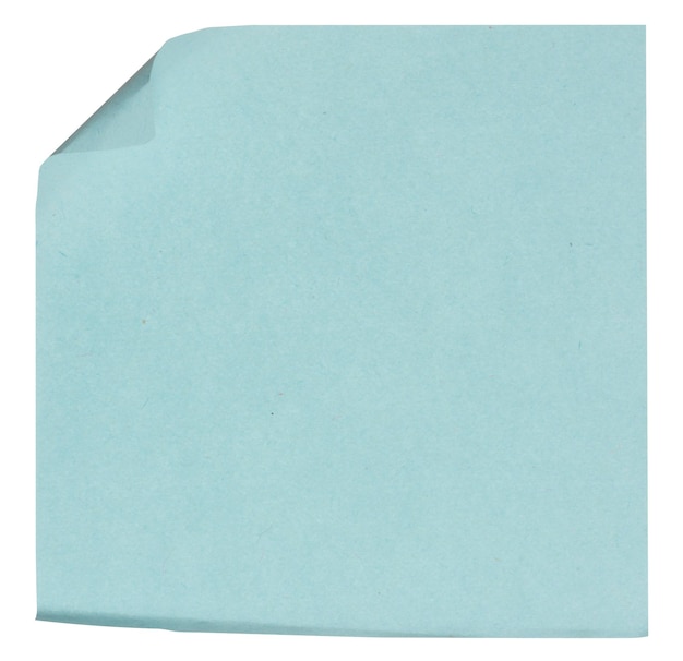 Feuille de papier bleue sur fond blanc isolé