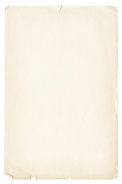 Photo feuille de papier clair isolée sur fond blanc texture beige de papyrus ancien avec des bords effrayés