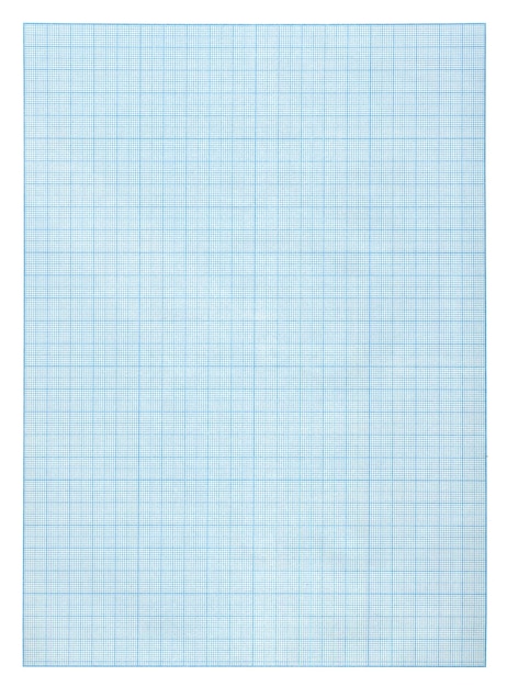 Feuille de papier à l'échelle de la grille bleue isolée sur fond blanc - gros plan