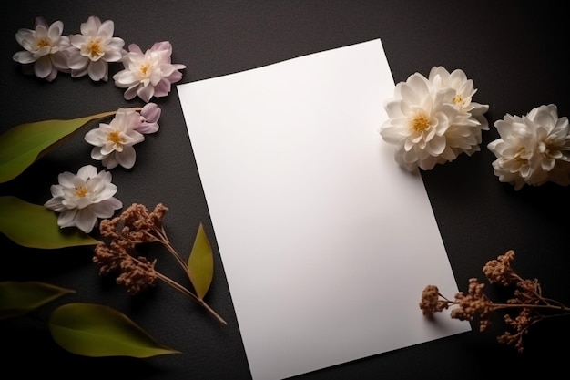 Une feuille de papier vierge avec des fleurs dessus