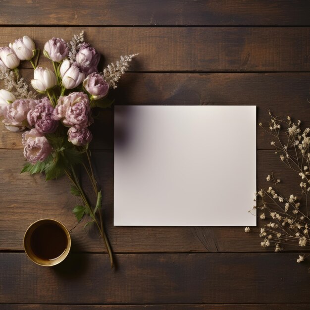 Feuille de papier vierge sur table en bois