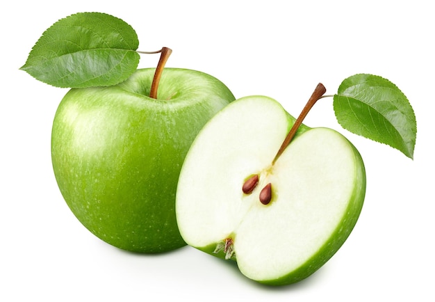 Feuille de pomme verte fraîche isolée sur blanc