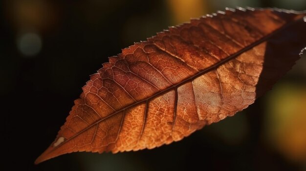 Une feuille qui a une couleur rouge qui montre la texture de la feuille.