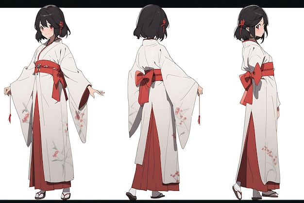 Feuille de retournement d'art conceptuel de personnage d'anime 2D présentant différents styles de mode et de vêtements