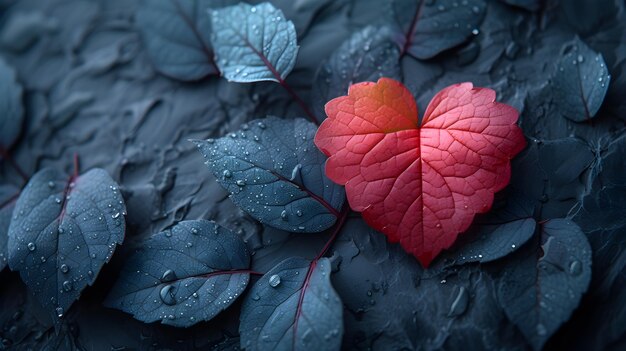 Une feuille rouge en forme de cœur sur un fond sombre le jour de la Saint-Valentin