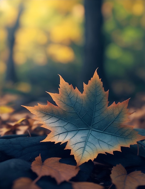 une feuille avec le soleil qui brille à travers les feuilles