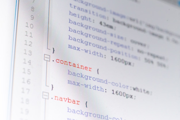 Photo feuille de style css sur un écran, concept de programmation