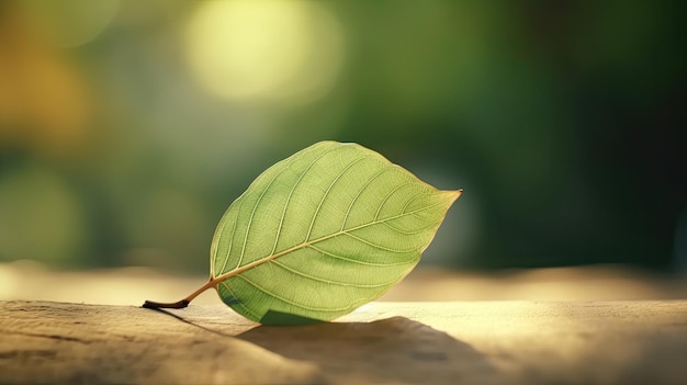 Une feuille sur une surface en bois