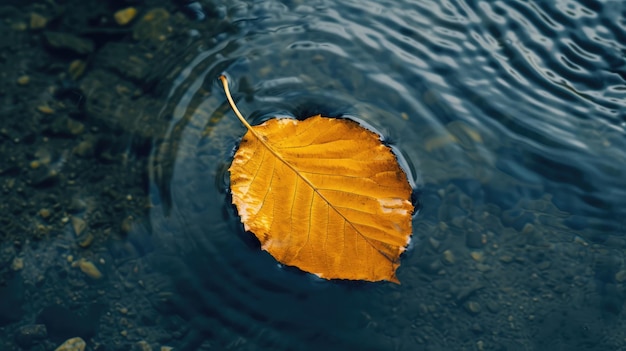 Une feuille tombe sur l'eau. Image générée par l'IA.