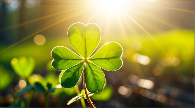 La feuille de trèfle rayonnante du jour de Saint-Patrick dans la flamme des lentilles parfaite pour un fond festif