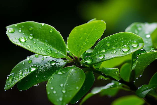 une feuille verte avec des gouttelettes d'eau dessus, assise dans l'eau