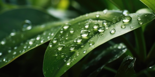 Une feuille verte avec des gouttelettes d'eau dessus