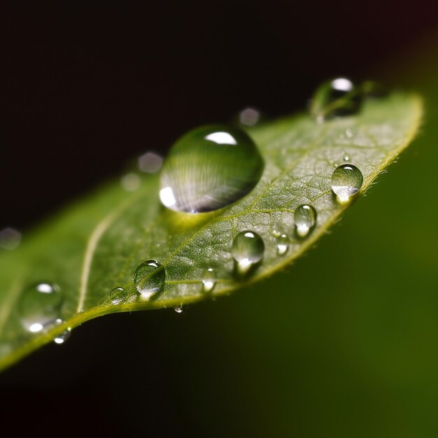 Une feuille verte avec des gouttelettes d'eau dessus