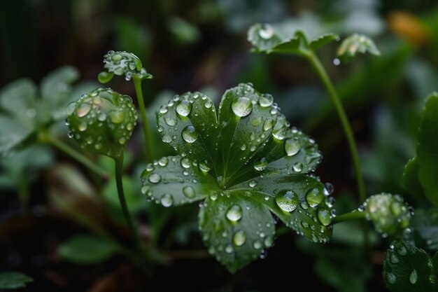 Photo une feuille verte avec des gouttelettes d'eau dessus