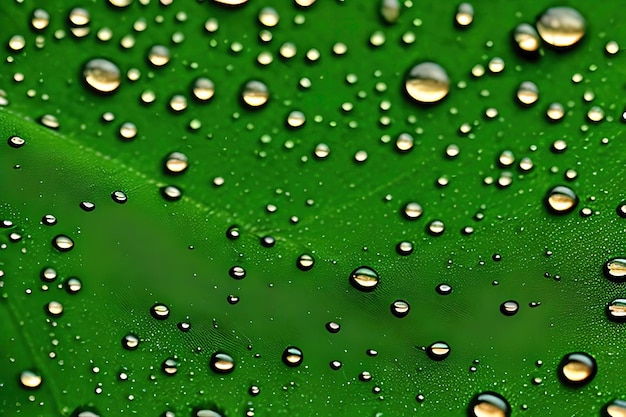 Feuille verte avec des gouttelettes d'eau sur elle macro photographie