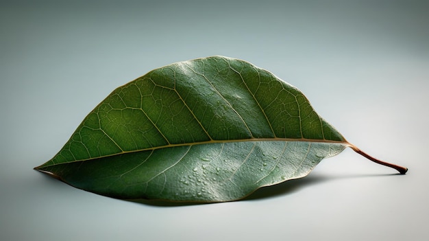 Une feuille verte avec les gouttelettes d'eau de la feuille dessus