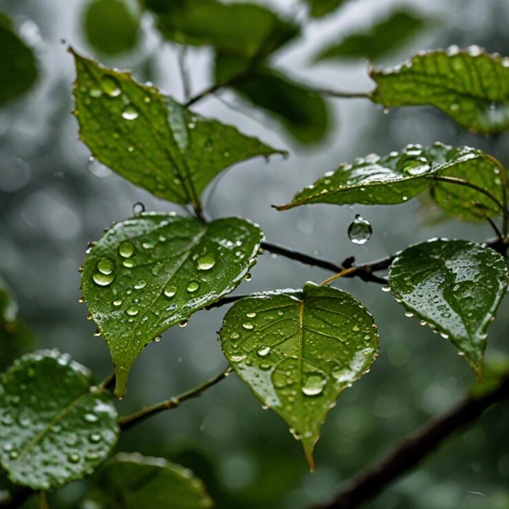 Photo une feuille verte avec des gouttes d'eau dessus et une goutte de pluie dessus