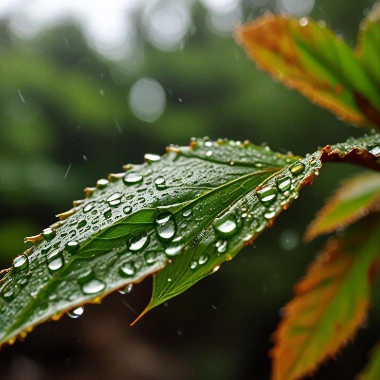 Photo une feuille verte avec des gouttes d'eau dessus et la pluie dessus