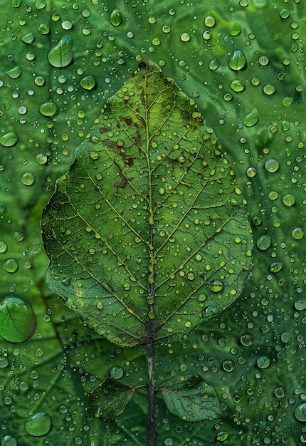 Feuille verte avec des gouttes d'eau